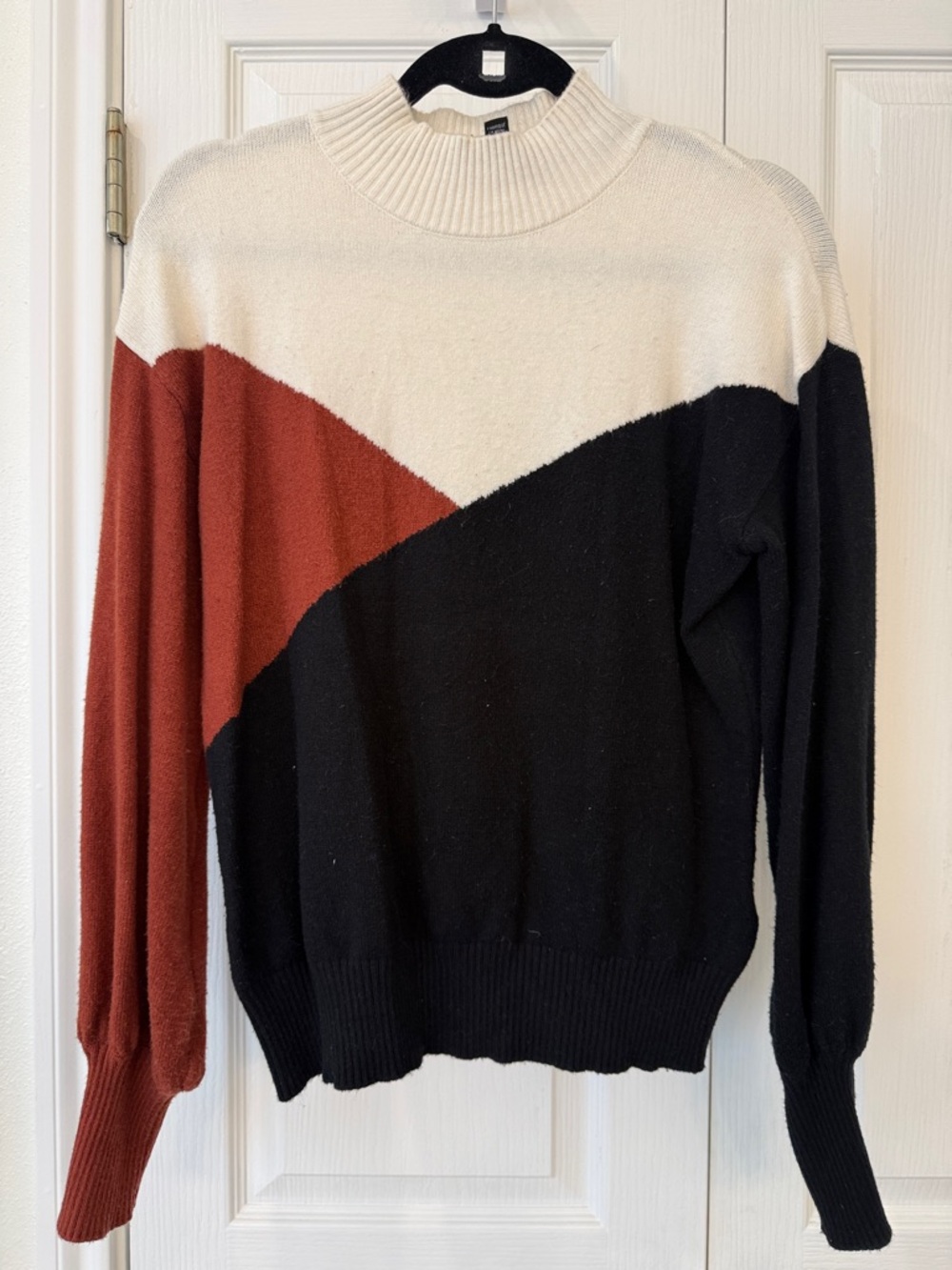 Laundry by Shelli Segal Black Cream Rust Colorblock Mock Neck Sweater XS